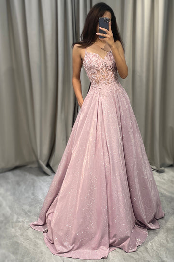 Glitter Blush Princess Corset Prom Dress with Appliques